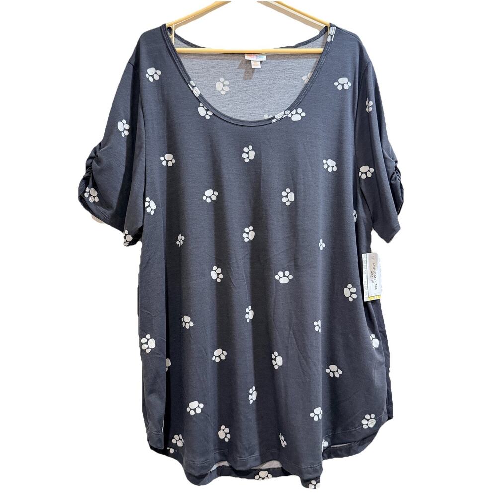 NWT LuLaRoe Morgan Flare 3XL Black Dog Paw Prints Tunic